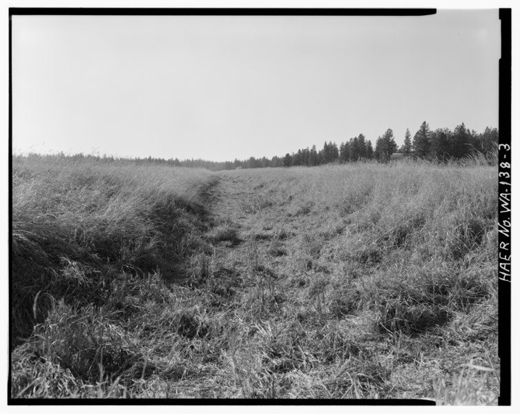 File:THE COMPANY DITCH IN THE MEADOW WEST OF MULLINEX ROAD. LOOKING SOUTHWEST. - Company Ditch, Near intersection of Lance Hill and Mullinex Roads, Cheney, Spokane County, WA HAER WASH,32-CHEN.V,1-3.tif