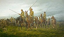 "The 12th Lancers at Moy, France, on 28 August 1914" by George Wright The 12th Lancers at Moy, France, on 28 August 1914.jpg