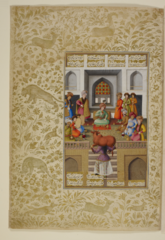 The servant girl Fitnah impresses Bahram Gur with her strength by carrying an ox on her shoulders