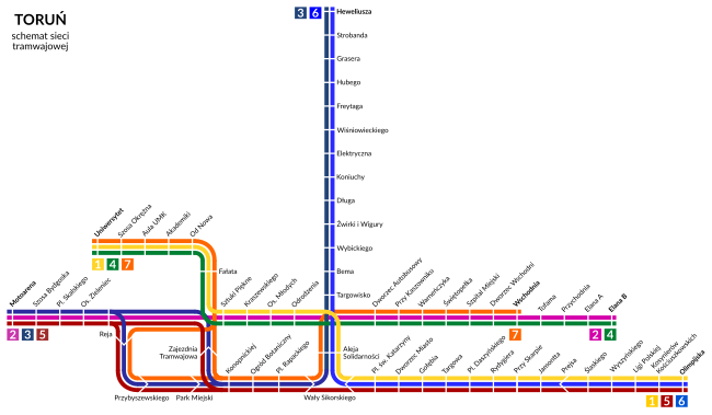 Toruń – schemat dziennej sieci tramwajowej.svg