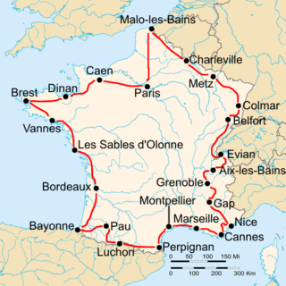 Map of France with the route of the 1931 Tour de France