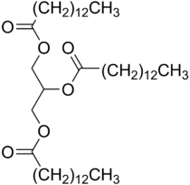 Estructura química de la timiristina, un triglicérido