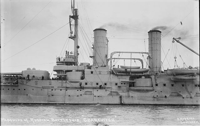 Russian battleship Tsesarevich, flagship of the Battle of the Yellow Sea.