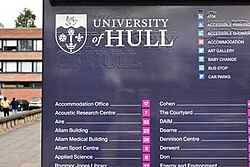 The new University of Hull logo on a revinyled map following a major rebranding exercise.