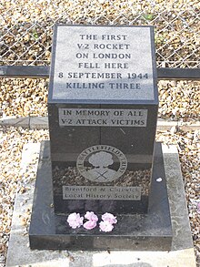 Memorial to the September 1944 V-2 explosion, built in September 2004 V2 rocket site Chiswick 6130.JPG