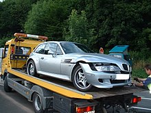  Crashed BMW Z3 M coupé on the recovery truck