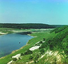 View from Polustovaia Hill to the Volga near Zubtsov. circa 1910 Volga-near-Zubtsov-Prokudin-Gorskii.jpeg