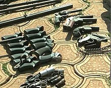 Weapons of separatist fighters in Bamenda, seized by the Cameroonian military in February 2019 Weapons seized from separatist fighters in Bamenda.jpg