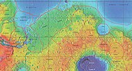 Mapa MOLA que mostra els límits d’Isidis Planitia i altres regions