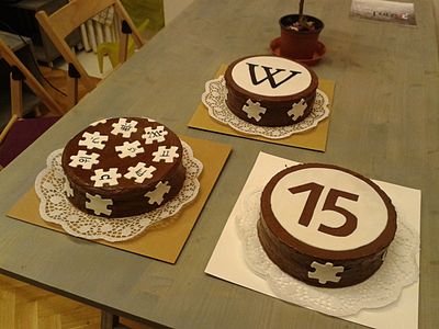 Photo: Wikipedia 15 anniversary-cake in Prague
