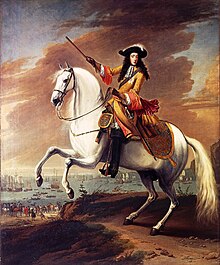 Equestrian portrait of William III by Jan Wyck, commemorating the start of the Glorious Revolution in 1688 William III Landing at Brixham, Torbay, 5 November 1688.jpg