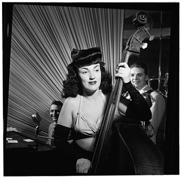 Double bass player Vivien Garry playing a show in New York City in 1947