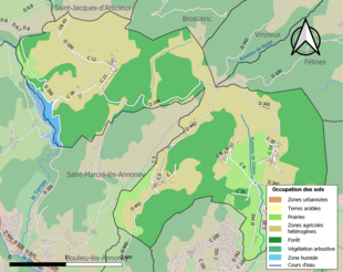 Barevná mapa znázorňující využití půdy.