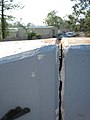 close-up of a crack in the flood wall.