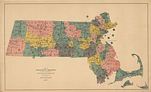 Map of Massachusetts state senate districts apportioned in 1876 1876 Massachusetts state senate district map.jpg