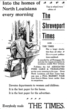 Advertisement for Shreveport Times, 1902 1902 Shreveport Times newspaper advert Louisiana.png