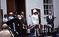 Governor of Saint Helena, Ascension and Tristan da Cunha (British Overseas Territory) in 1984. Note the swan plumes on the Marlborough helmet.