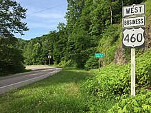 View west along US 460 Bus. entering Cedar Bluff west of US 460 2017-06-11 17 35 43 View west along U.S. Route 460 Business (Cedar Valley Drive) just west of U.S. Route 460 (Governor George C Peery Highway) in Cedar Bluff, Tazewell County, Virginia.jpg