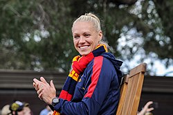 Erin Phillips was the inaugural winner of the award in 2017, and won it again in 2019. 2017 AFL Grand Final parade - Erin Phillips.jpg