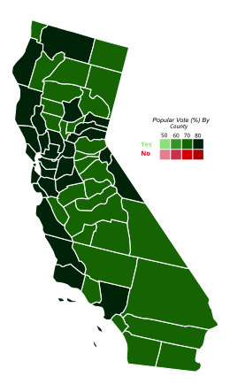 2018 California Proposition 69 wyników na mapie według county.svg