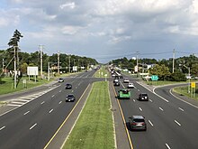 Route 70 eastbound at Route 73 in Evesham Township 2021-08-30 17 02 13 View east along New Jersey State Route 70 from the overpass for New Jersey State Route 73 in Evesham Township, Burlington County, New Jersey.jpg