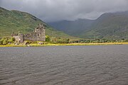 Kilchurn Castle in Scotland, as viewed from a near layby.