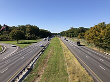 I-95 southbound in Upper Chichester Township 2022-10-07 10 48 36 View south along Interstate 95 (Delaware Expressway) from the overpass for Chichester Avenue in Upper Chichester Township, Delaware County, Pennsylvania.jpg