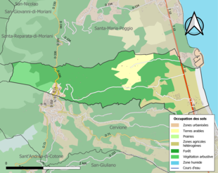 Barevná mapa znázorňující využití půdy.