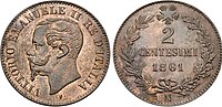 2 centésimos de Vítor Manuel II de Italia (1861).