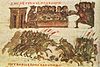 Above: feast in Constantinople in the honour of Simeon I; below: a Bulgarian attack upon the Byzantines