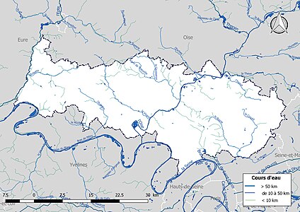 Carte de l'ensemble du réseau hydrographique du Val-d'Oise.