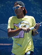 La tennista uzbeka Akgul Amanmuradova in azione