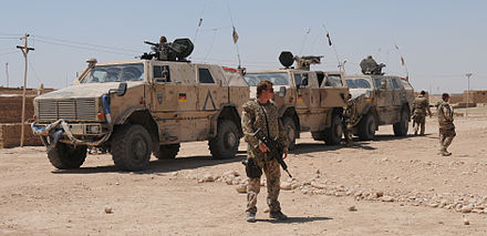 German Army soldiers in Afghanistan in front of Dingo infantry mobility vehicles, 2009