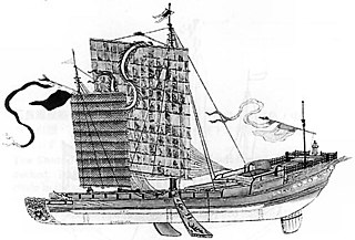 An illustration of a long, thin ship with a large, square main sail and a smaller rectangular sail in the front, as well as a rotor at the rear of the vessel and two stabilizing fins, one on each side of the ship, about halfway between the front and the rear of the vessel.