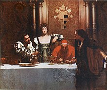 A pintura mostra (da esquerda) Cesare Borgia, sua irmã Lucrécia e seu pai, o Papa Alexandre VI.