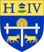 Blason en couleurs représentant deux vaches avec l'inscription « H IV ».