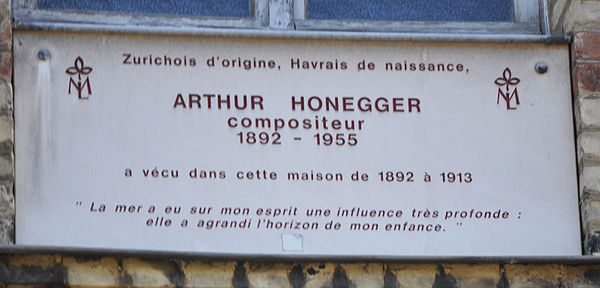 Plaque at the Honegger home in Le Havre