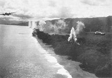 B-25s attacking Dagua Airdrome, New Guinea, in 1943. B-25 bomb Wewak area.jpg