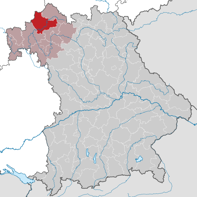 Landkreis Bad Kissingens läge (mörkrött) i Bayern