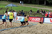 Deutsch: Beachhandball Europameisterschaften 2019 (Beach handball Euro); Tag 1: 2. Juli 2019 – Männer, Vorrunde Gruppe A, Deutschland-Norwegen 2:0 (22:14, 22:20) English: Beach handball Euro; Day 1: 2 July 2019 – Men Preliminary Round Group A – Germany-Norway 2:0 (22:14, 22:20)