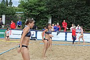 Deutsch: Beachhandball Europameisterschaften 2019 (Beach handball Euro); Tag 1: 2. Juli 2019 – Frauen, Vorrunde Gruppe D, Ukrine-Russland 2:1 (25:20, 14:17; 10:4) English: Beach handball Euro; Day 1: 2 July 2019 – Women Preliminary Round Group D – Ukraine-Russia 2:1 (25:20, 14:17; 10:4)