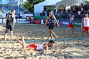 Deutsch: Beachhandball Europameisterschaften 2019 (Beach handball Euro); Tag 4: 5. Juli 2019 – Männer, Viertelfinale, Russland-Polen 2:0 (30:22, 19:18) English: Beach handball Euro; Day 4: 5 July 2019 – Quarter Final Men – Russia-Poland 2:0 (30:22, 19:18)