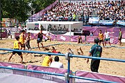 Deutsch: Beachhandball bei den Olympischen Jugendspielen 2018; Tag 3, 9. Oktober 2018; Jungs, Vorrunde, Gruppe A - Ungarn-Thailand 2:1 English: Beach handball at the 2018 Summer Youth Olympics at 9 October 2018 – Girls Preliminary Round Group A‎ – Hungary-Thailand 2:1