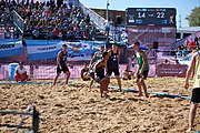 Deutsch: Beachhandball bei den Olympischen Jugendspielen 2018; Tag 7, 13. Oktober 2018; Jungen, Halbfinale – Argentinien-Portugal 1:2 English: Beach handball at the 2018 Summer Youth Olympics at 13 October 2018 – Boys Semifinal – Argentina-Portugal 1:2