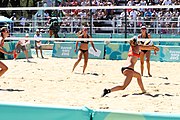 Deutsch: Beachvolleyball bei den Olympischen Jugendspielen 2018; Tag 9, 15. Oktober 2018; Mädchen, Viertelfinale: USA-Spanien 2–1 (21–19/17–21/15–9) English: Beach volleyball at the 2018 Summer Youth Olympics at 15 October 2018 – Girls Quarterfinals: USA-Spain 2–1 (21–19/17–21/15–9)