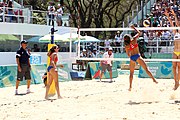 Deutsch: Beachvolleyball bei den Olympischen Jugendspielen 2018; Tag 9, 15. Oktober 2018; Mädchen, Viertelfinale: Puerto Rico-Russland 0–2 (12–21/10–21) English: Beach volleyball at the 2018 Summer Youth Olympics at 15 October 2018 – Girls Quarterfinals: Puerto Rico-Russia 0–2 (12–21/10–21)