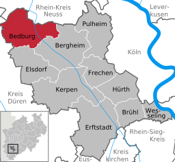 Läget för staden Bedburg i Rhein-Erft-Kreis