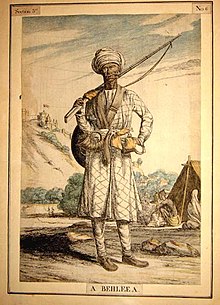 Bahelia Soldier (Behleea) in "Solvyns, A Collection of Two Hundred and Fifty Coloured Etchings (1799)" Behleea.jpg