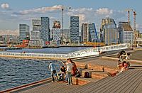 The Barcode skyline seen from a new residential neighbourhood in the harbour district.