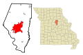 Map of Boone County Missouri with Columbia Highlighted.